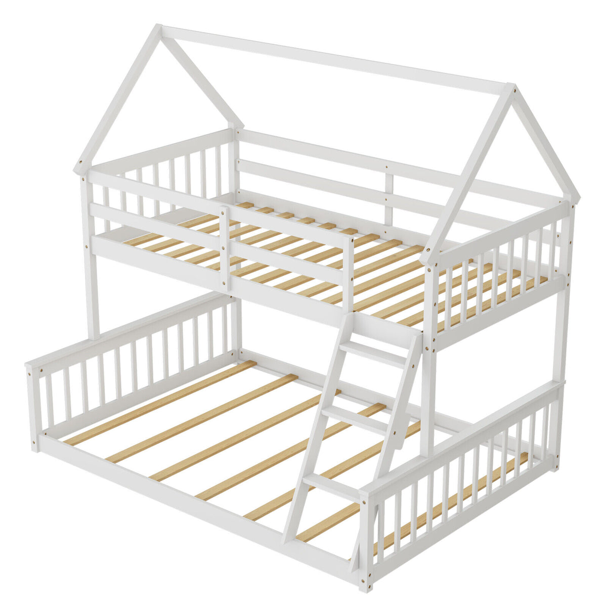 Twin House Bed with Trundle and Safety Fence Rail - Gray