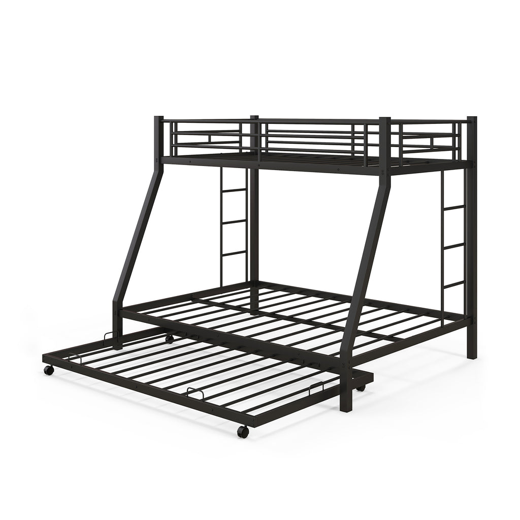 Twin Over Full Metal Bunk Bed with Trundle, Black