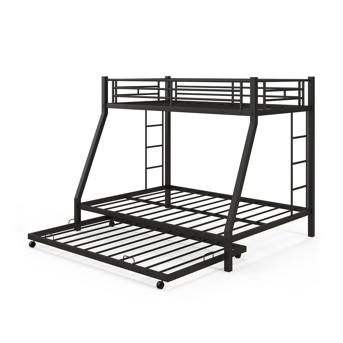 Twin Over Full Metal Bunk Bed with Trundle, Black