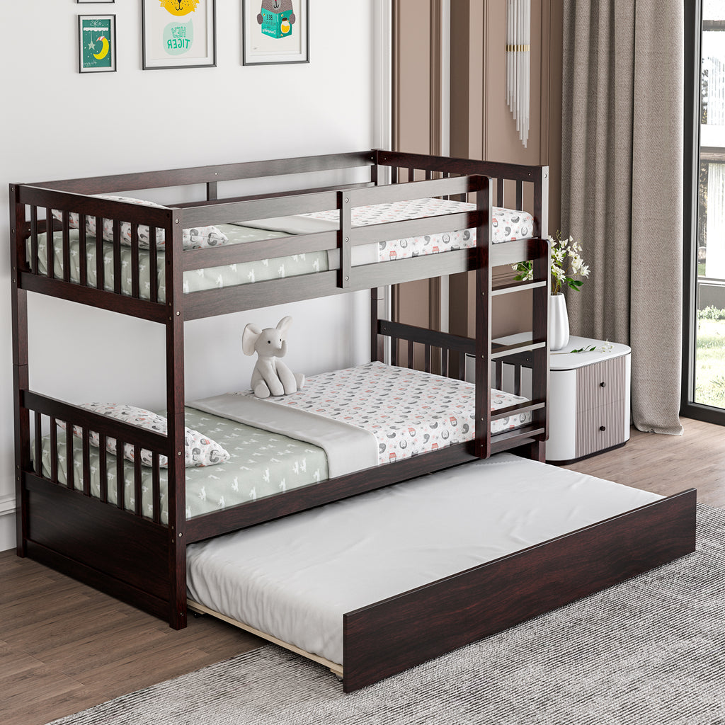 Twin Over Twin Bunk Bed with Trundle & Ladder - Espresso