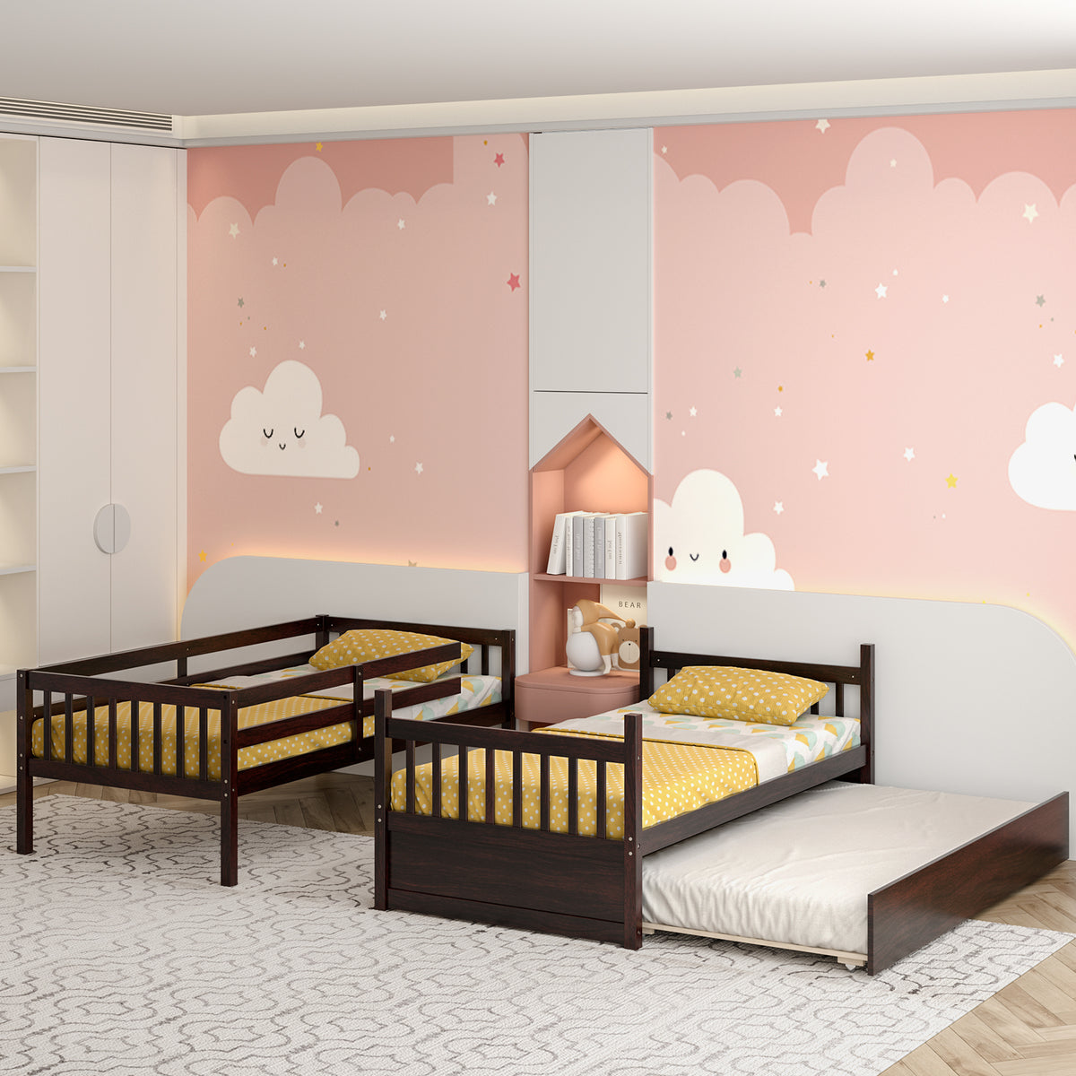 Twin Over Twin Bunk Bed with Trundle & Ladder - Espresso
