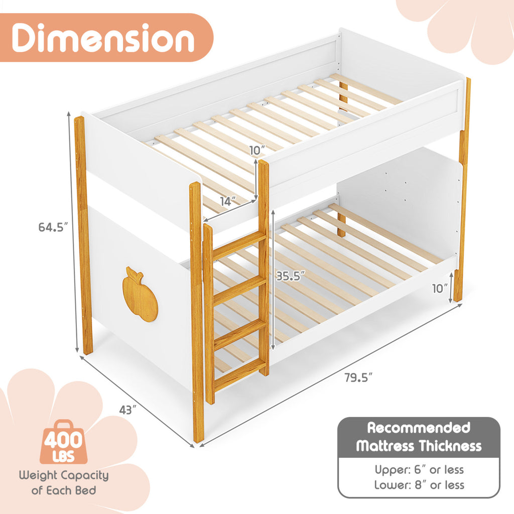 Twin Over Twin Bunk Bed with Ladder and Guardrails - Twin Size