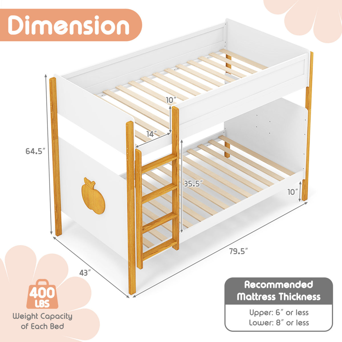Twin Over Twin Bunk Bed with Ladder and Guardrails - Twin Size