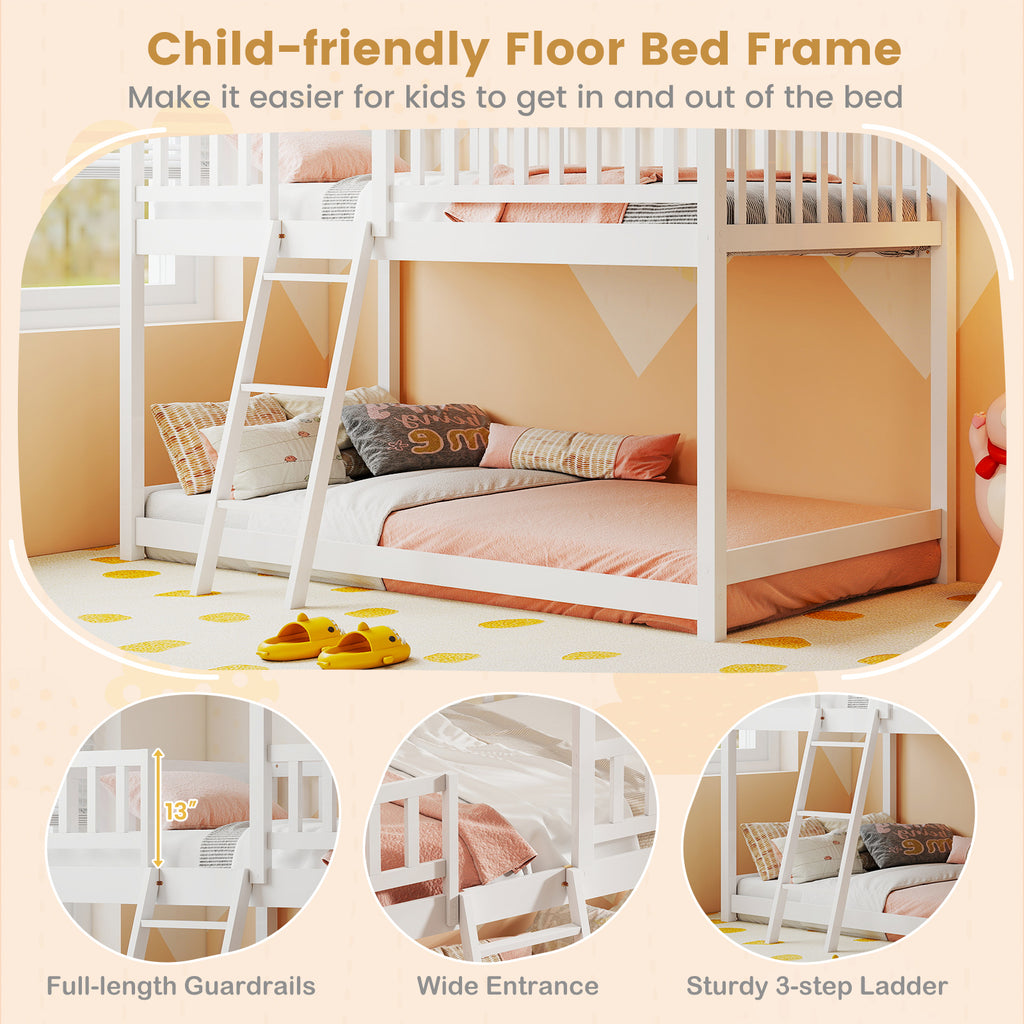Twin Over Twin House Bunk Bed with Guardrails, White