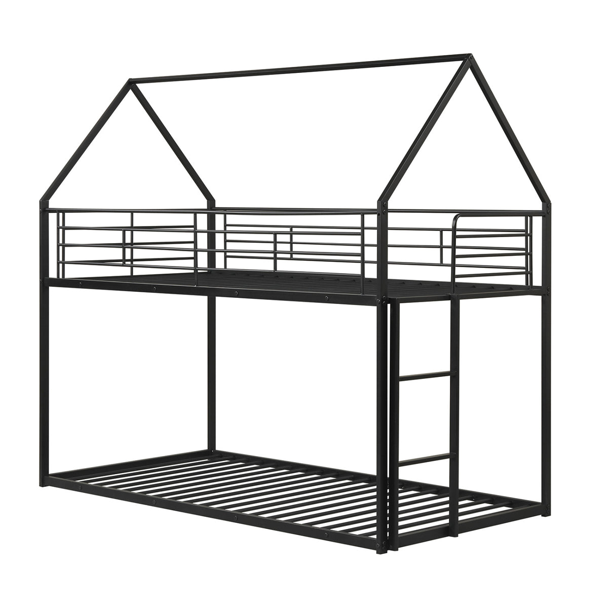 Twin Over Twin Metal Bunk Bed with Roof – White