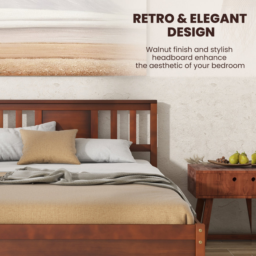 Wooden Platform Bed with Headboard - Twin, Walnut
