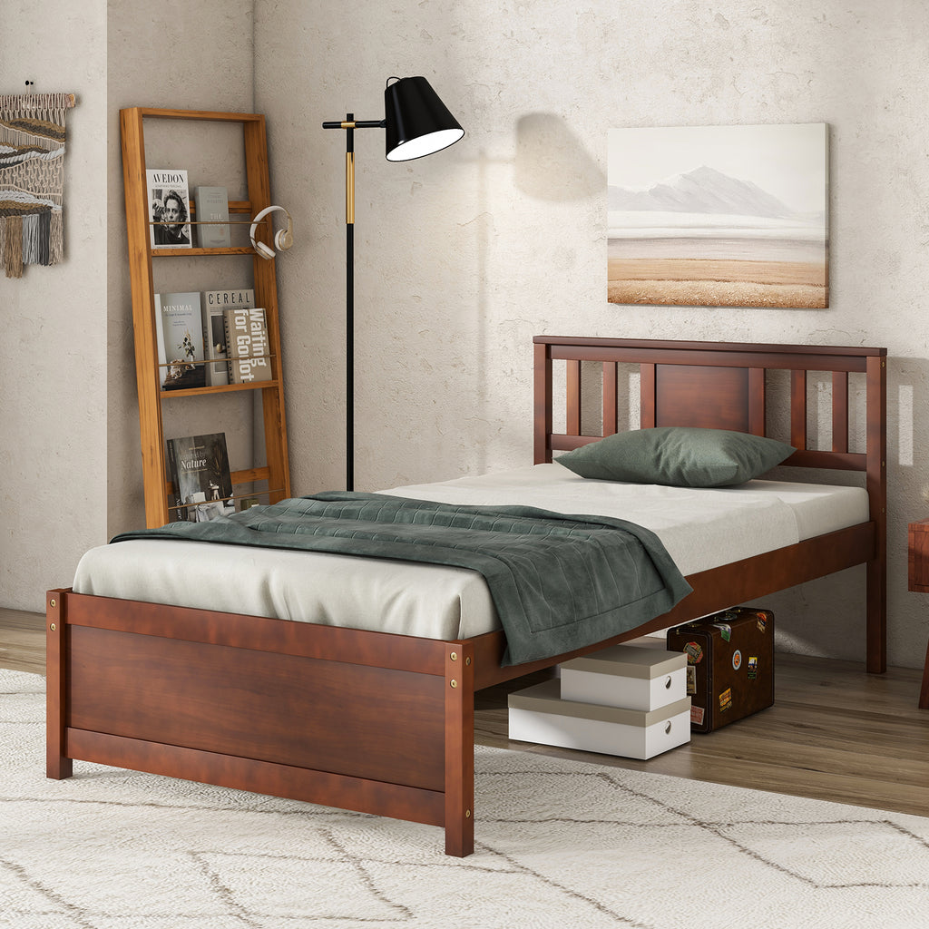 Wooden Platform Bed with Headboard - Twin, Walnut