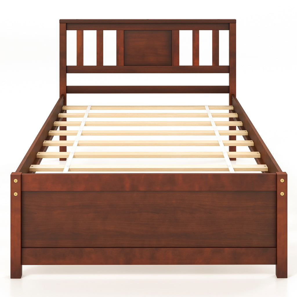 Wooden Platform Bed with Headboard - Twin, Walnut