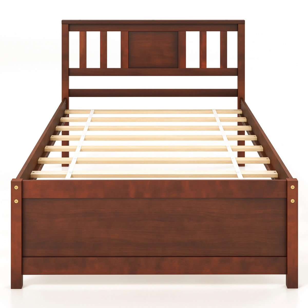 Wooden Platform Bed with Headboard - Twin, Walnut