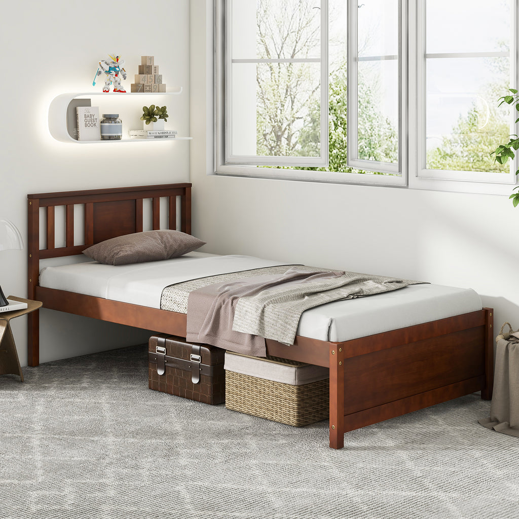 Wooden Platform Bed with Headboard - Twin, Walnut