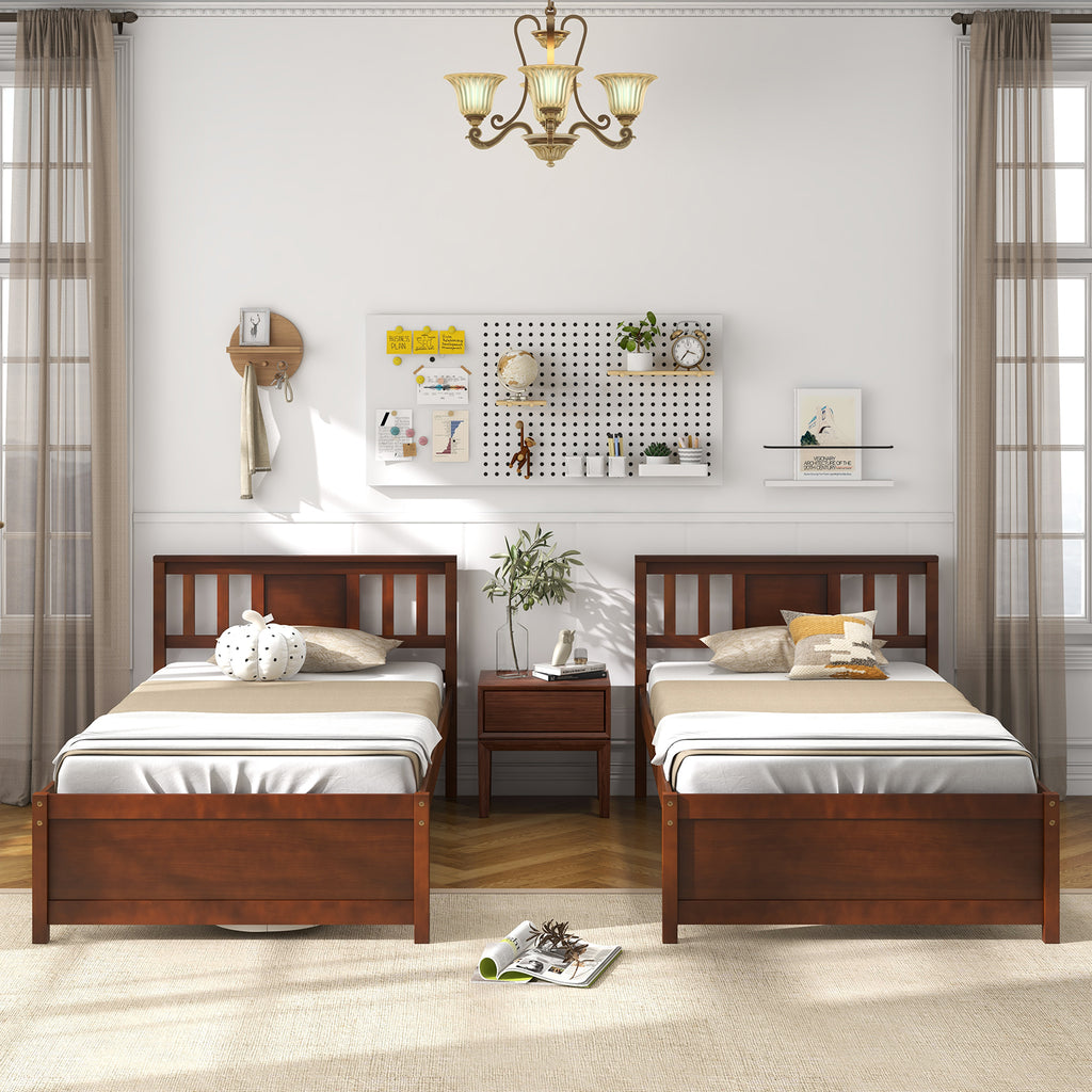 Wooden Platform Bed with Headboard - Twin, Walnut