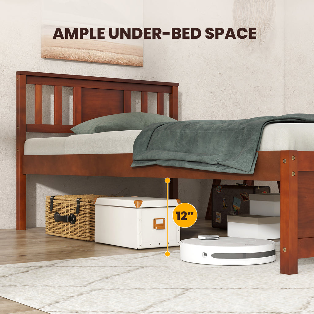 Wooden Platform Bed with Headboard - Twin, Walnut