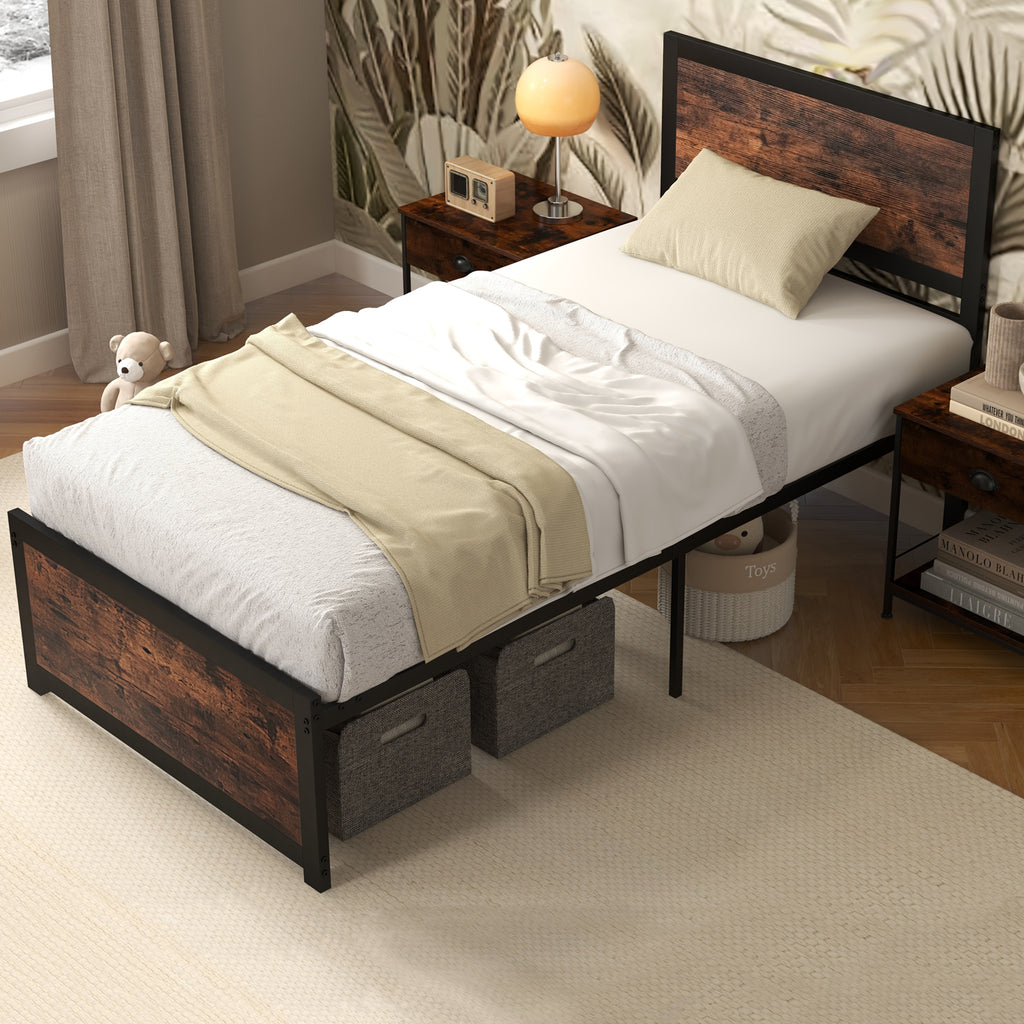 Twin Metal Bed Frame with High Headboard - Style D