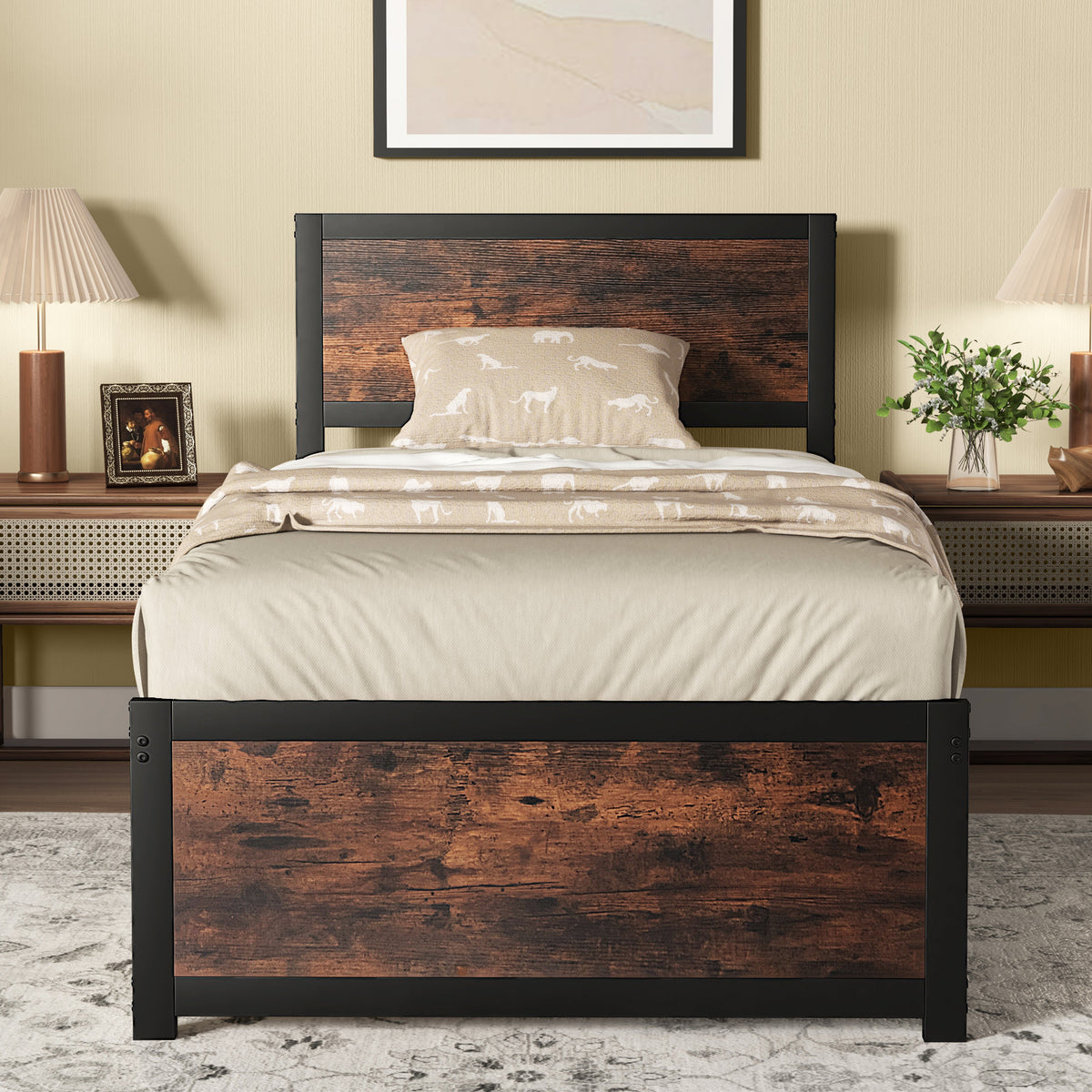 Twin Metal Bed Frame with High Headboard - Style D