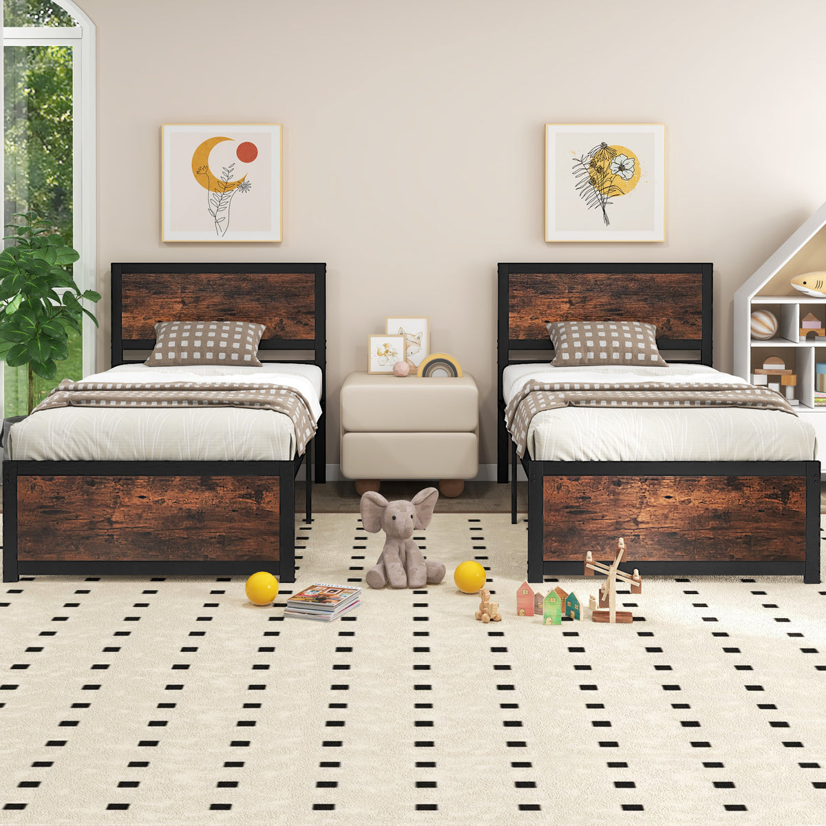 Twin Metal Bed Frame with High Headboard - Style D
