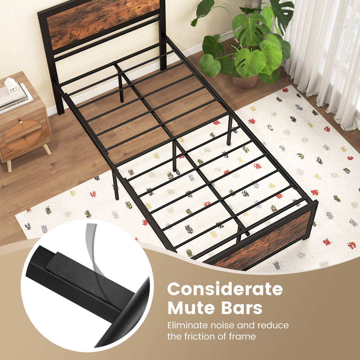 Twin Metal Bed Frame with High Headboard - Style D