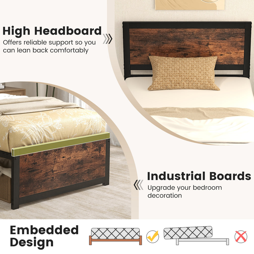Twin Metal Bed Frame with High Headboard - Style D