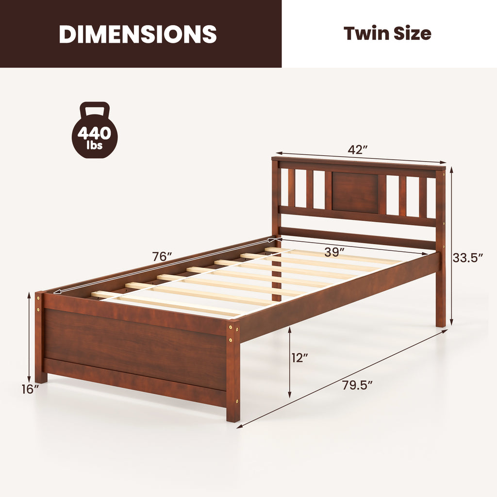 Wooden Platform Bed with Headboard - Twin, Walnut