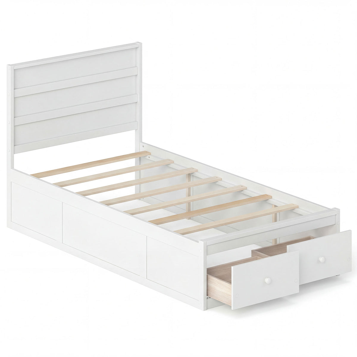 Twin Size Bed Frame with Storage Drawers and Headboard - Gray