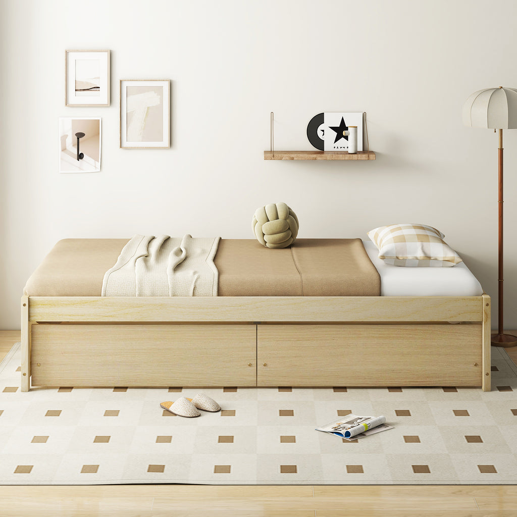 Twin Captain Bed with 2 Drawers and Slats Support – Natural