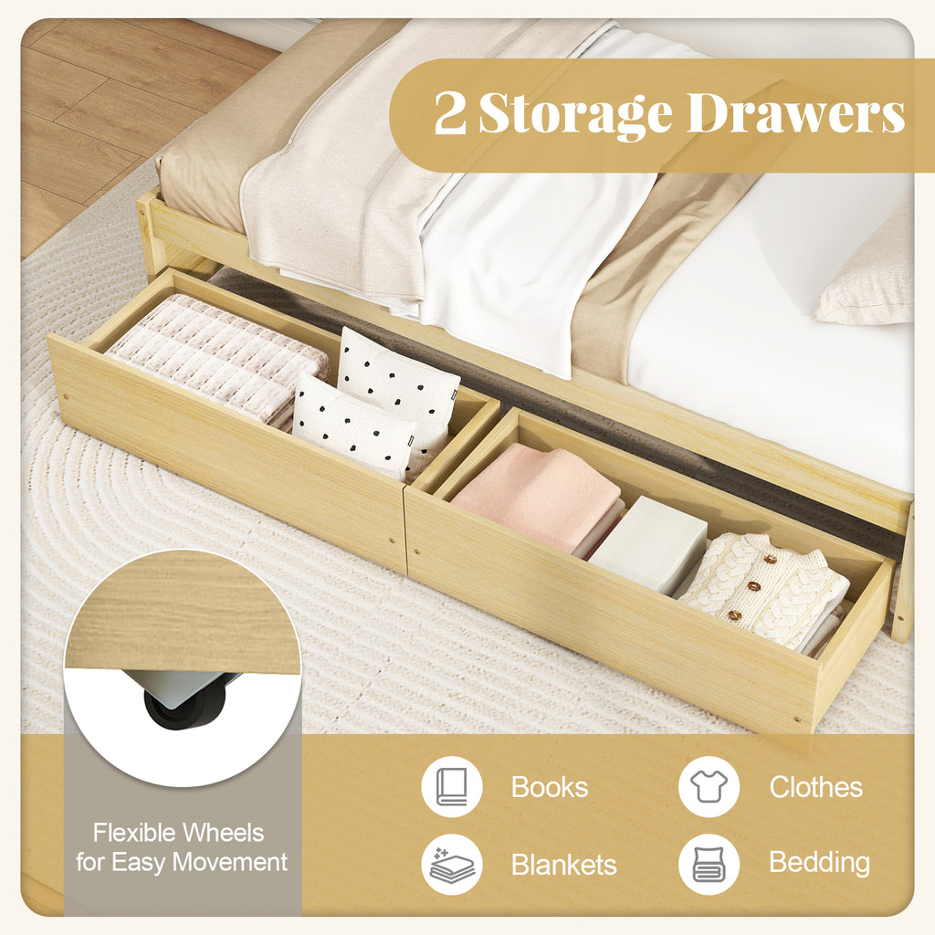 Twin Captain Bed with 2 Drawers and Slats Support – Natural