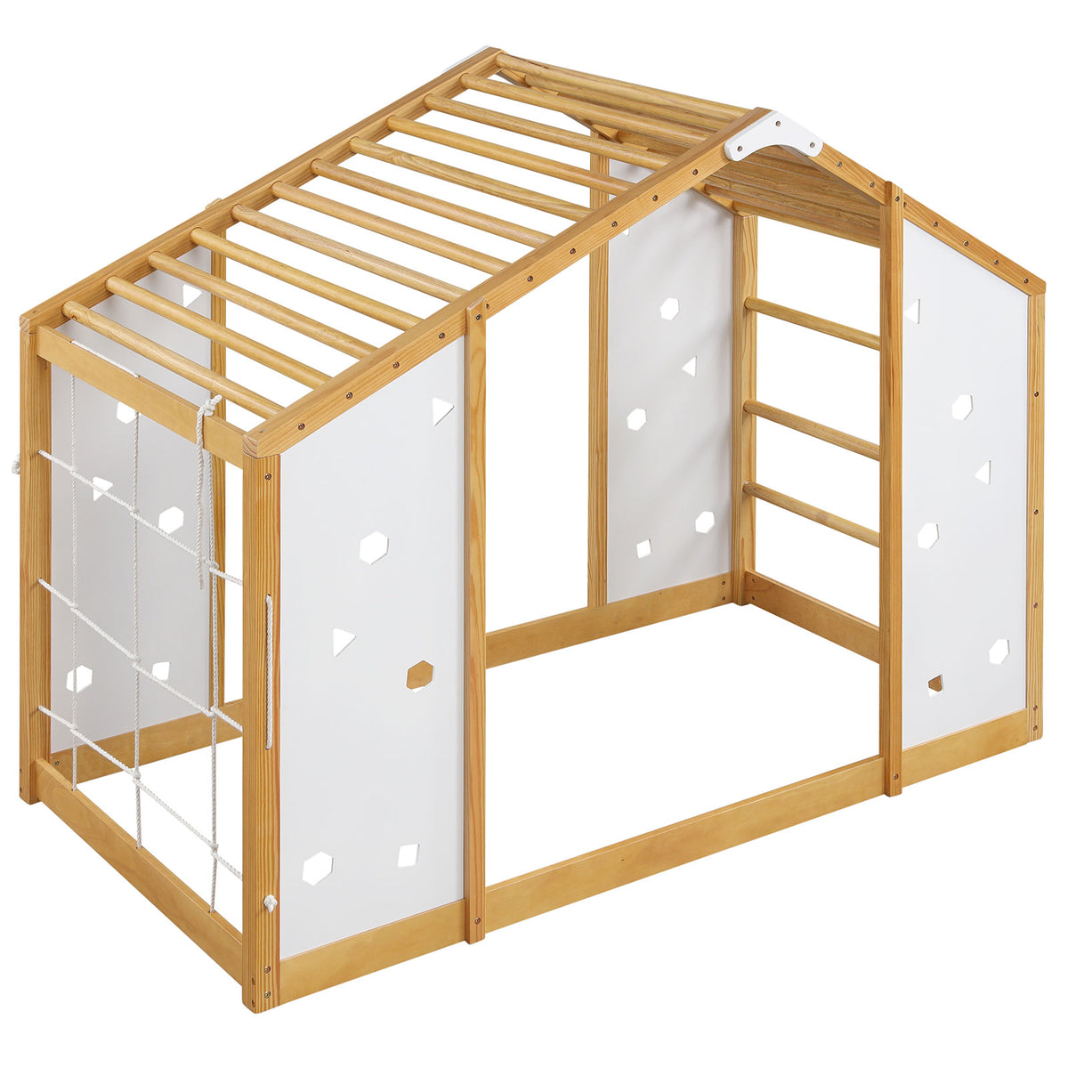 Twin Over Twin House Bunk Bed with Guardrails, White