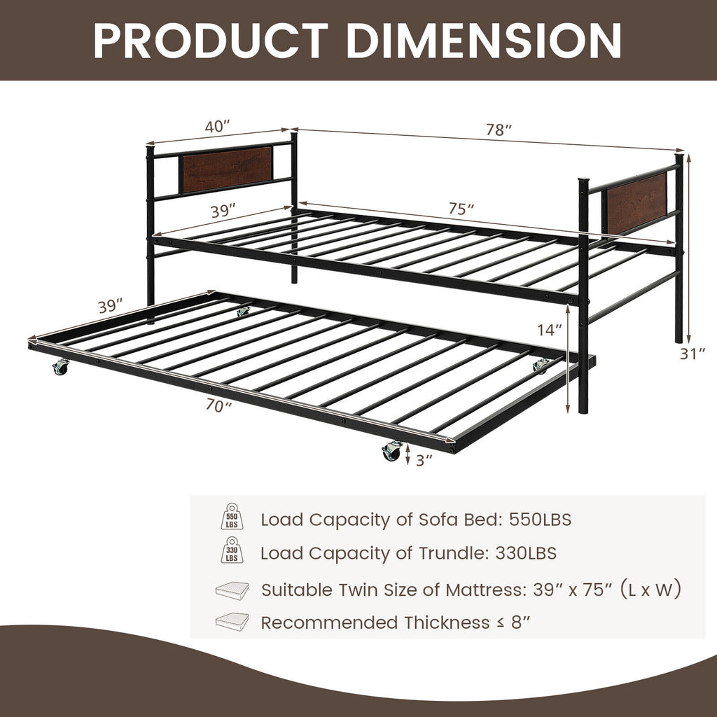 Twin Size Daybed with Pullout Trundle – Industrial