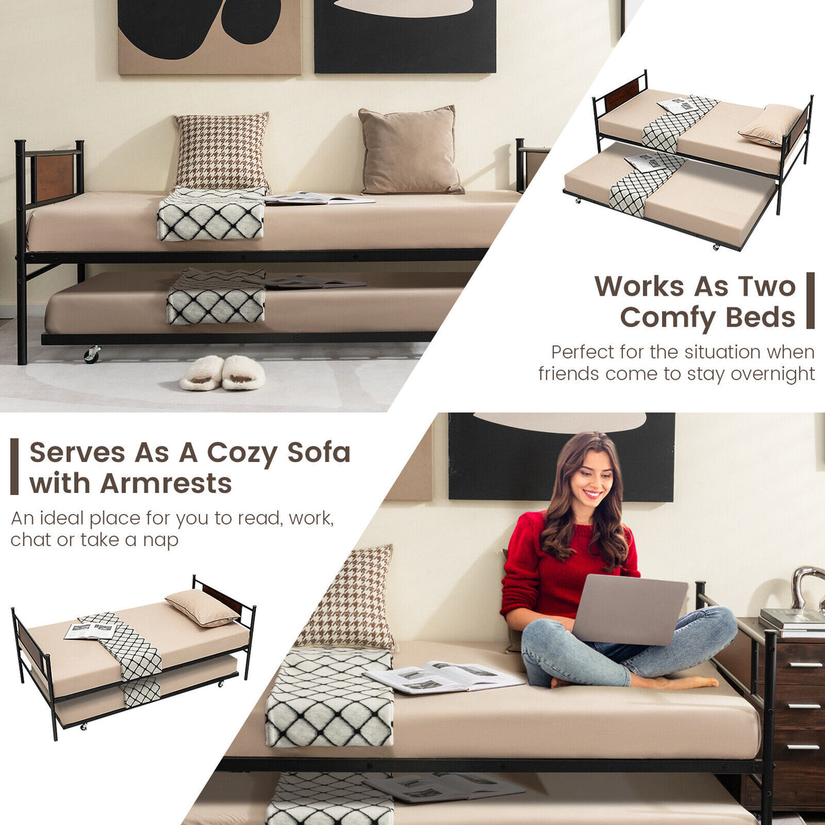 Twin Size Daybed with Pullout Trundle – Industrial