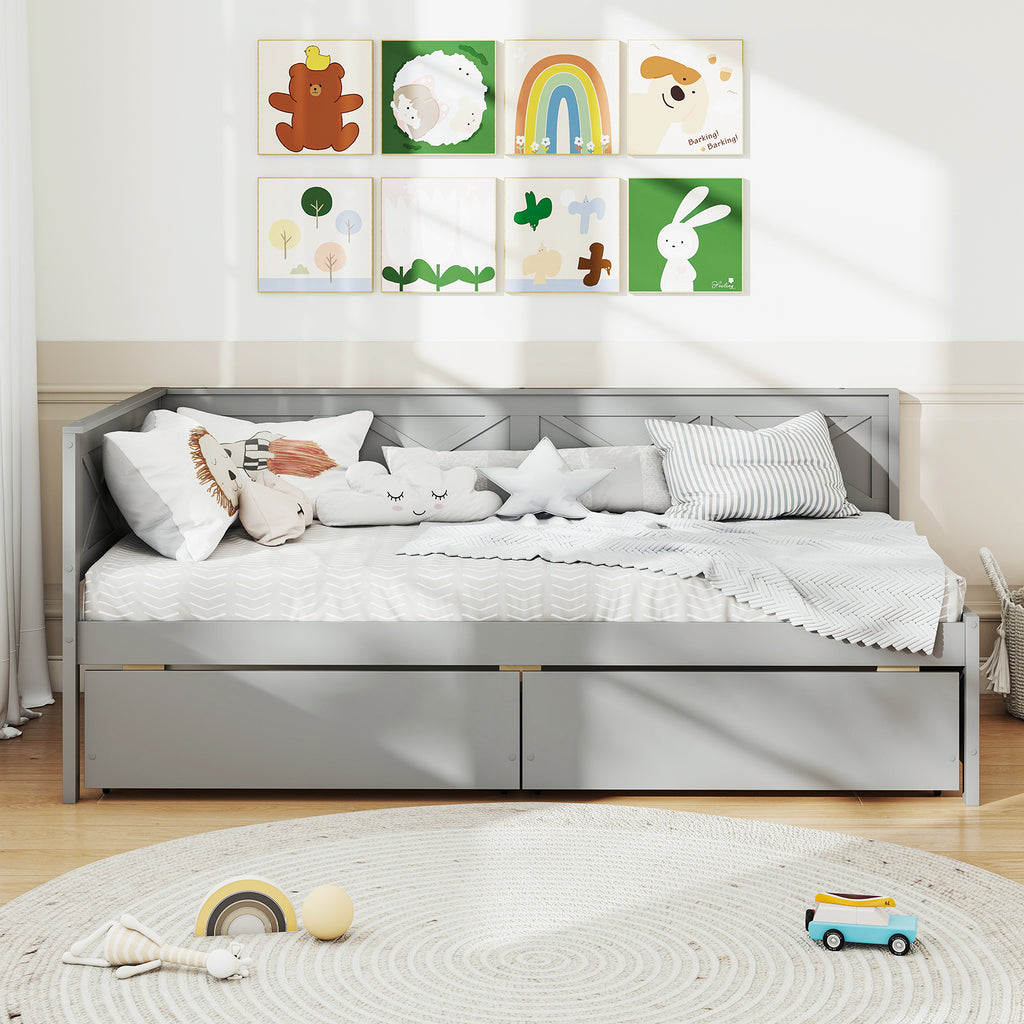 Twin Size Daybed with 2 Storage Drawers, Gray