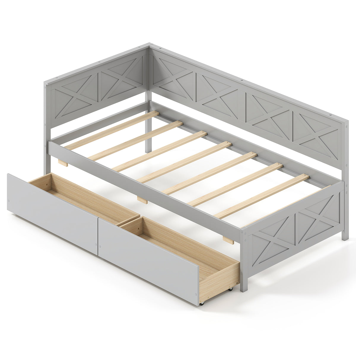 Queen Size Bed Frame with Storage Drawers - White