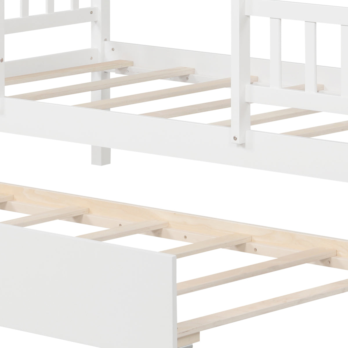 Twin Size House Bed with Trundle, White