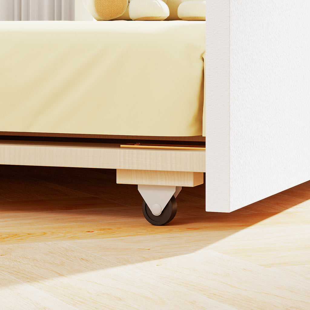 Twin Size House Bed with Trundle, White