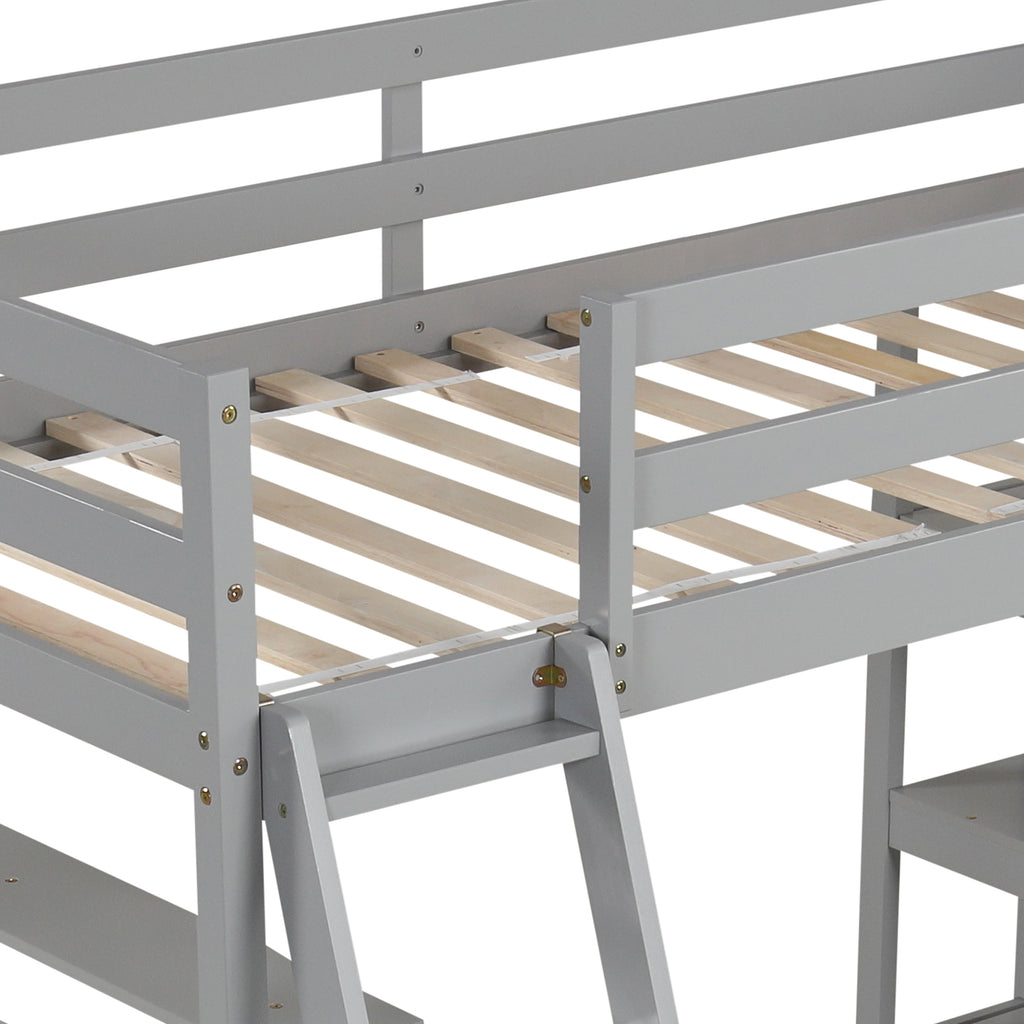Twin Loft Bed with Desk and Bookshelves - Gray