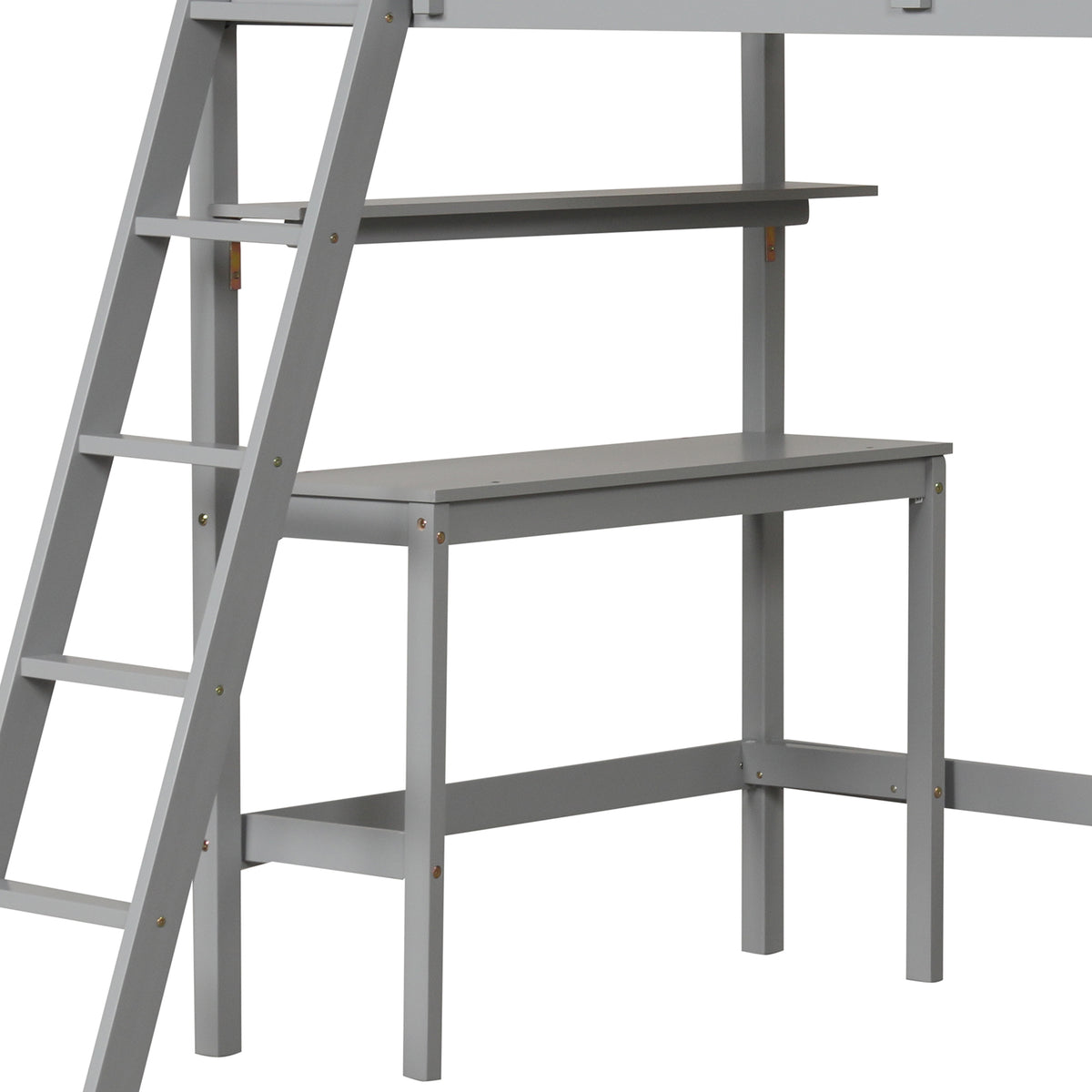 Twin Loft Bed with Desk and Bookshelves - Gray