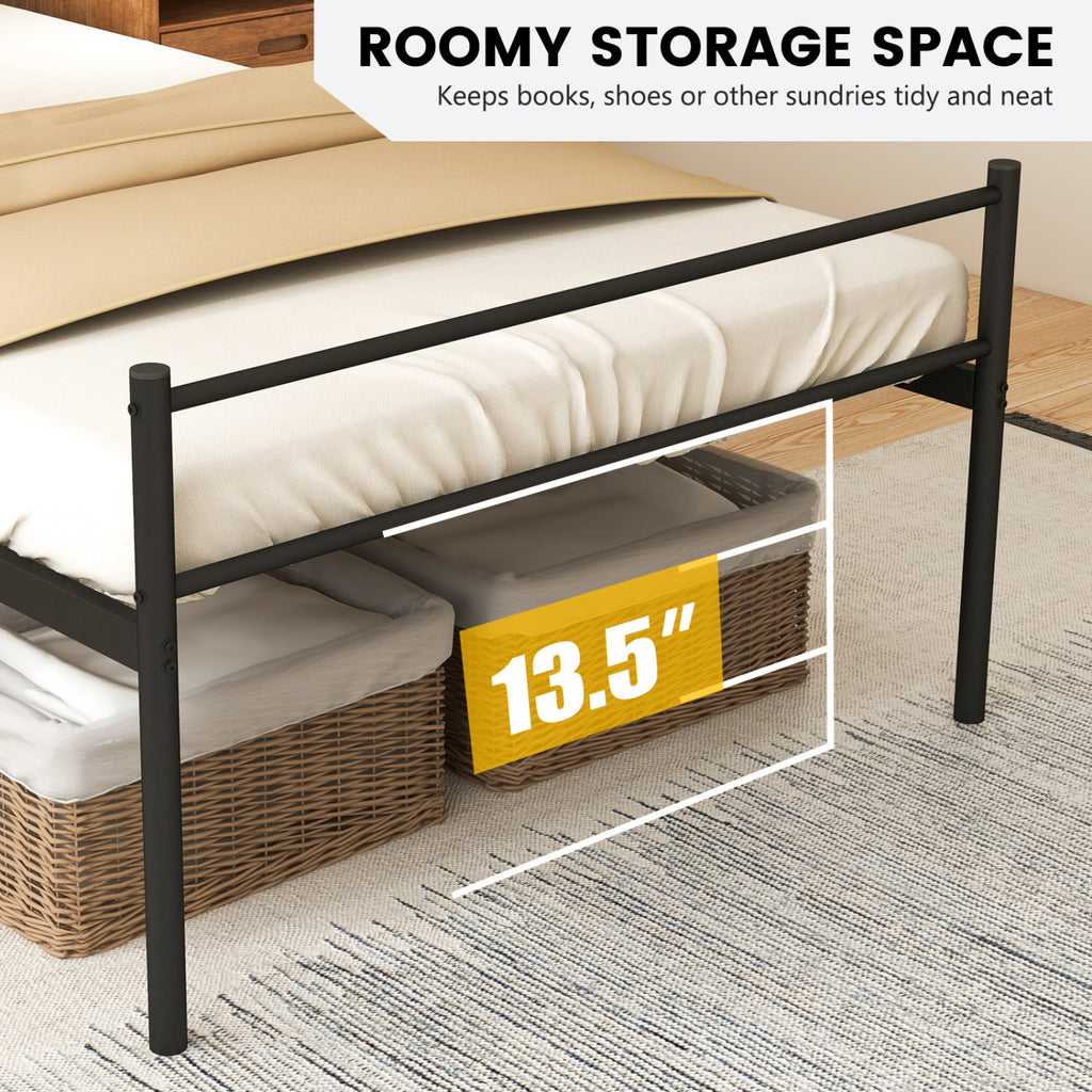 Twin Size Metal Platform Bed Frame with Headboard - Black