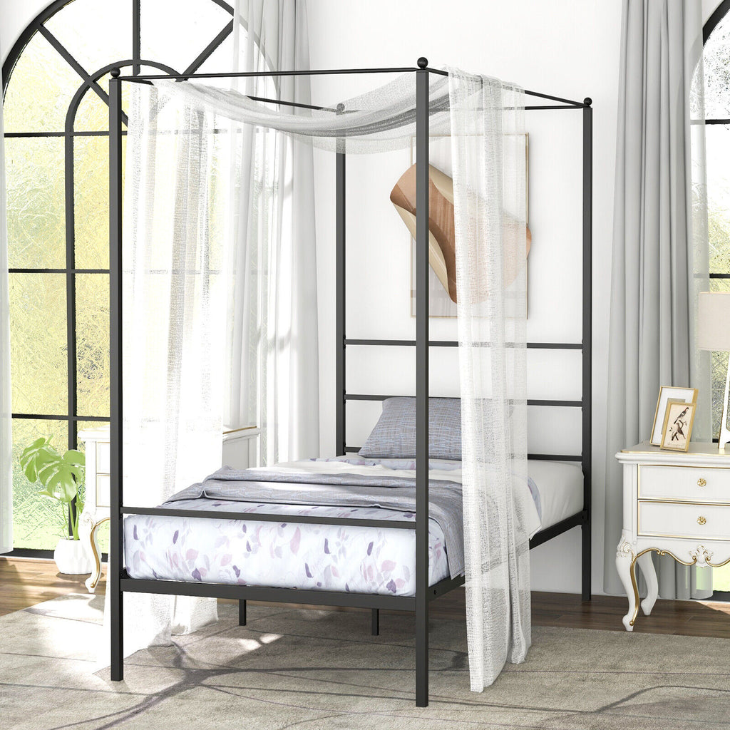 Twin Size Metal Canopy Bed Frame with Slat Support