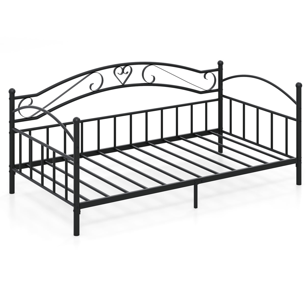 Twin Size Metal Daybed Frame with Headboard - Black