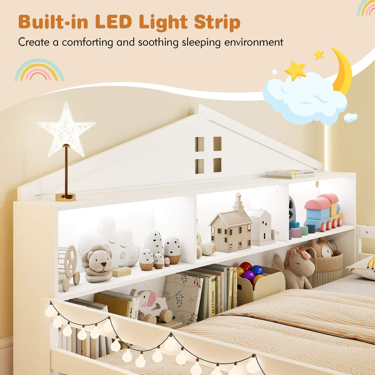 Twin Size Montessori Floor Bed with Storage – White