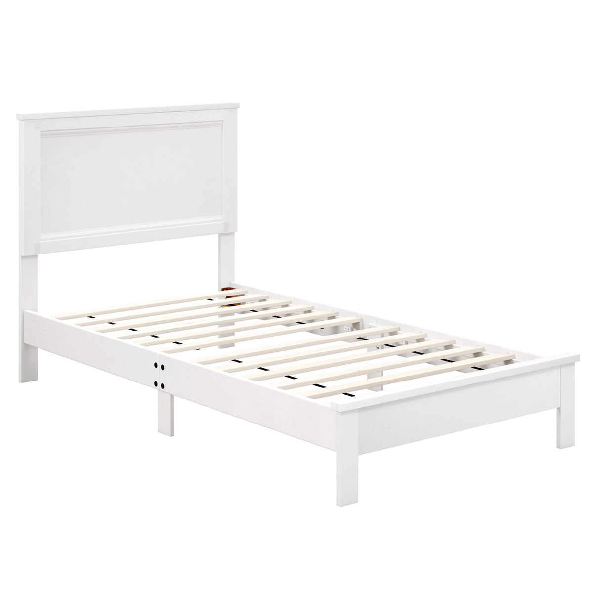 Twin Size Bed Frame with Headboard, White - Modern