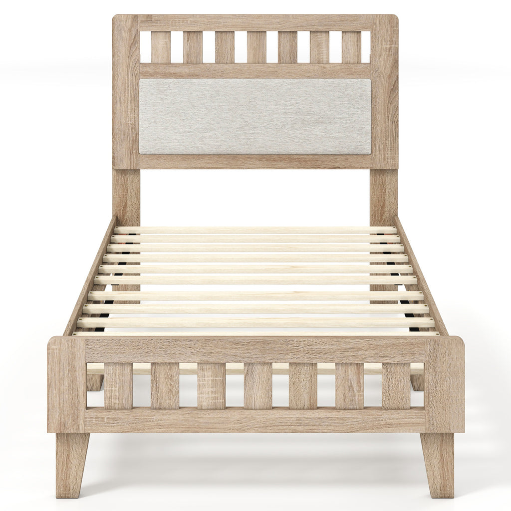 Wood Bed Frame with Upholstered Headboard, Twin Size