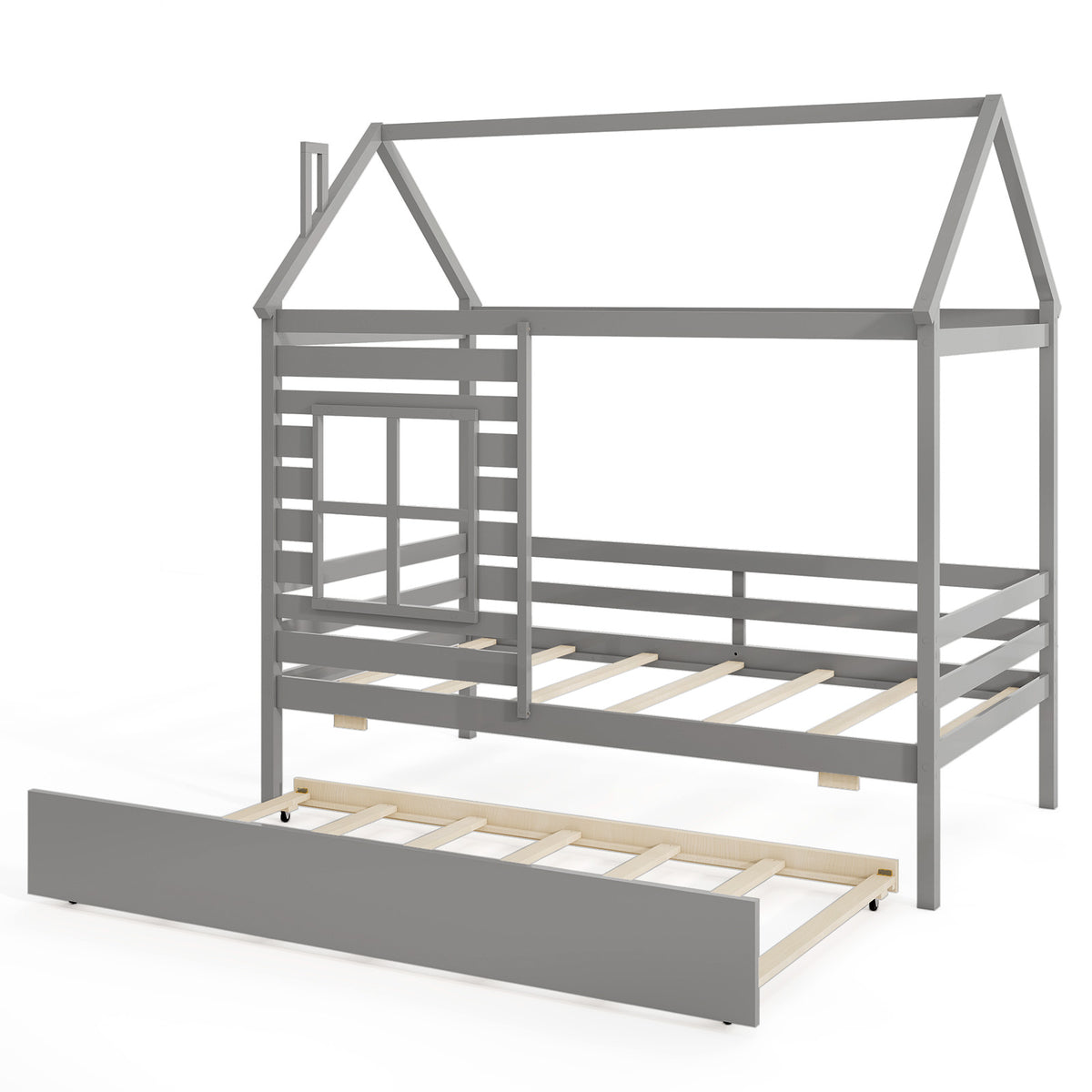 Twin Size House Bed with Trundle - Gray