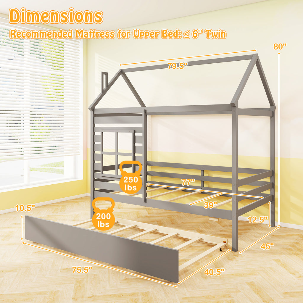 Twin Size House Bed with Trundle - Gray