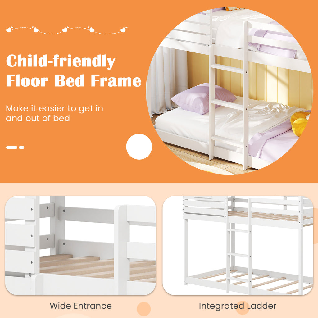 Twin over Twin House Bunk Bed with Guardrails - White