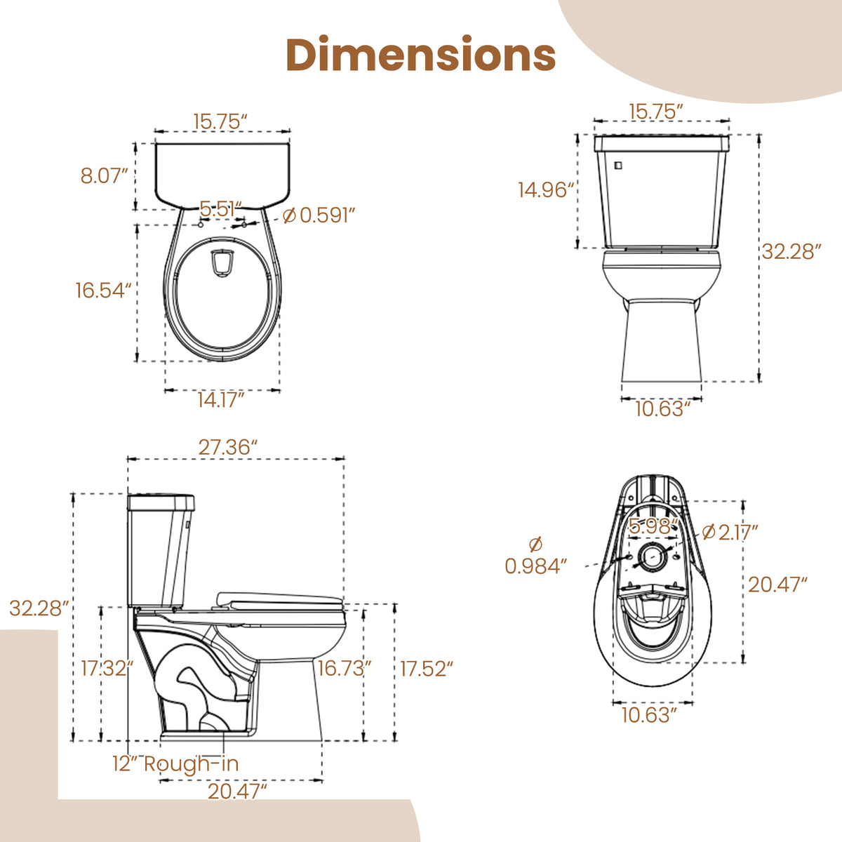 Two-Piece Round Toilet with ADA Comfort Seat - Single Flushing Knob