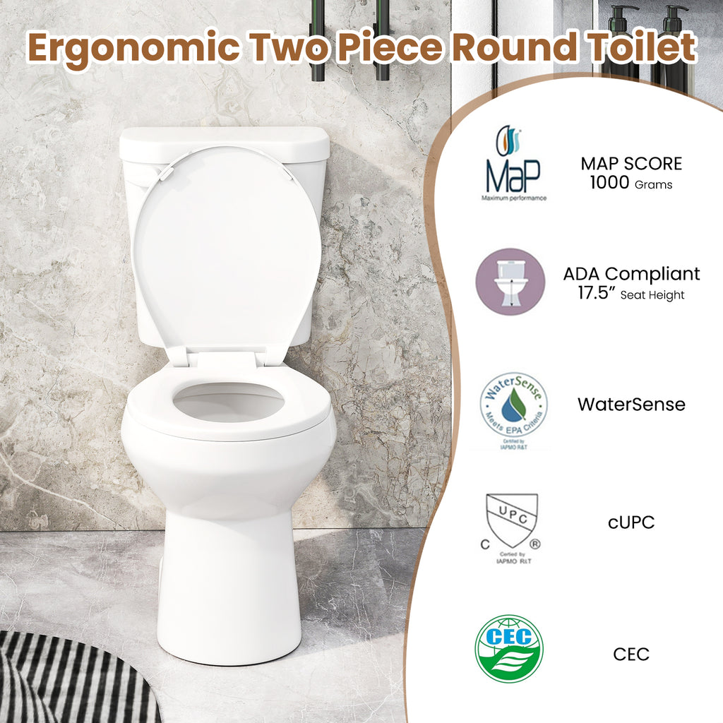 Two-Piece Round Toilet with ADA Comfort Seat - Single Flushing Knob