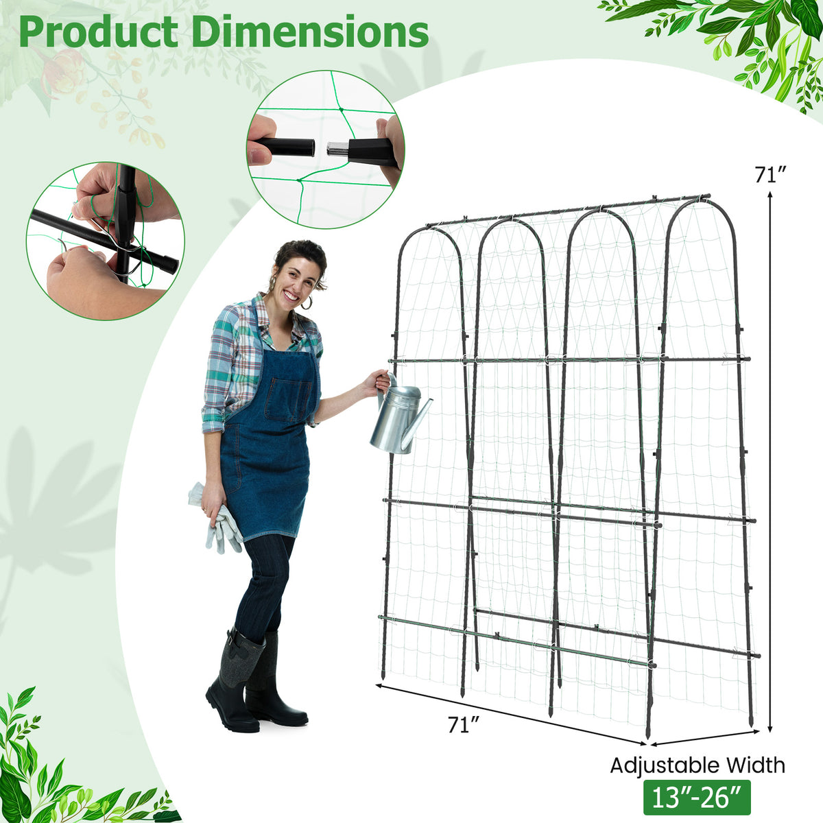 71 x 71 Inch U-Shaped Garden Arbor Trellis for Climbing Plants