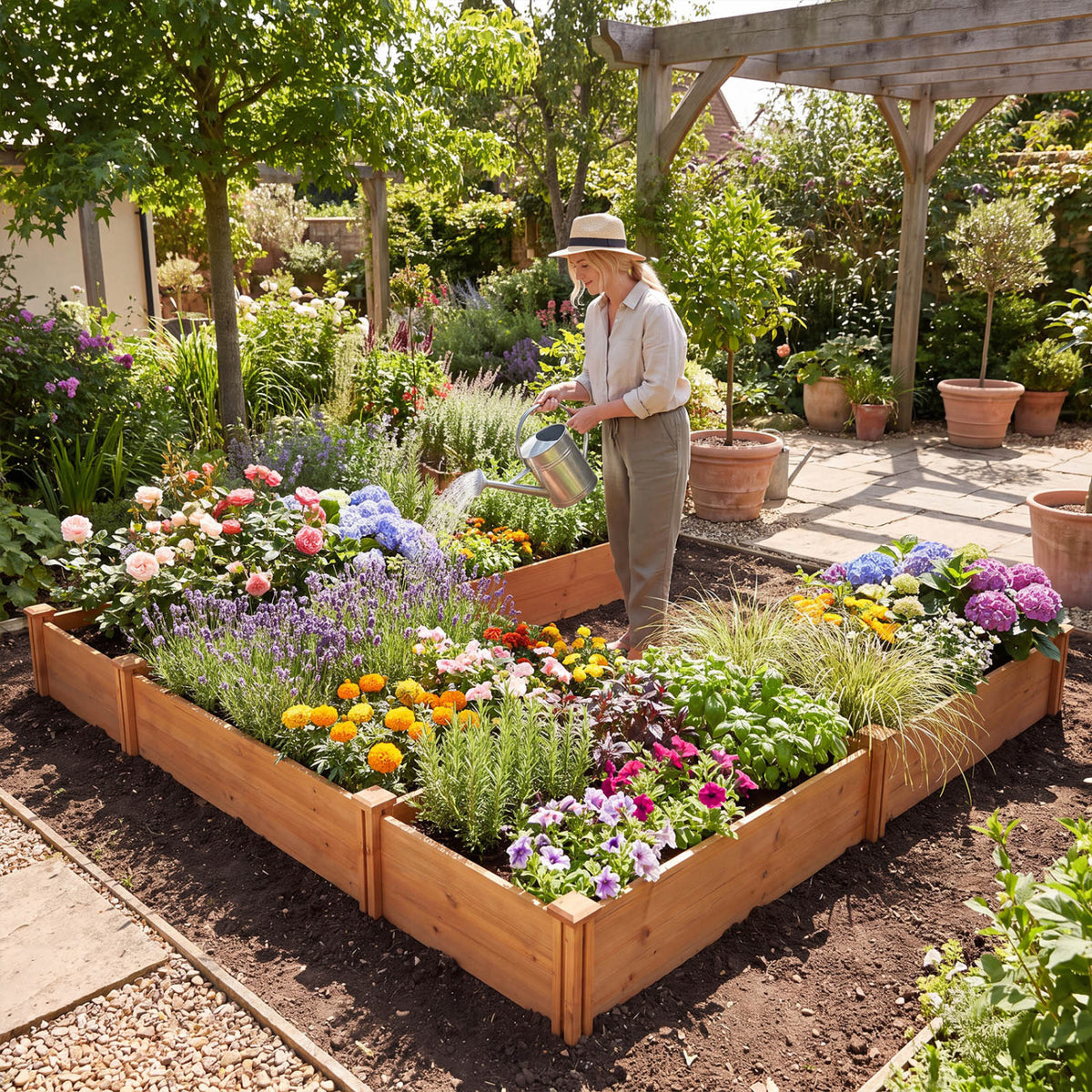 U-Shaped Wooden Raised Garden Bed - Orange