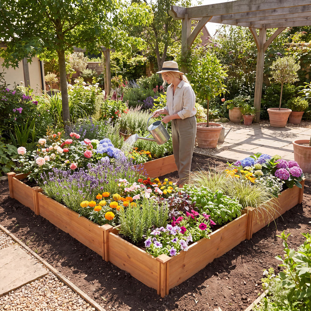 U-Shaped Wooden Garden Raised Bed for Backyard and Patio