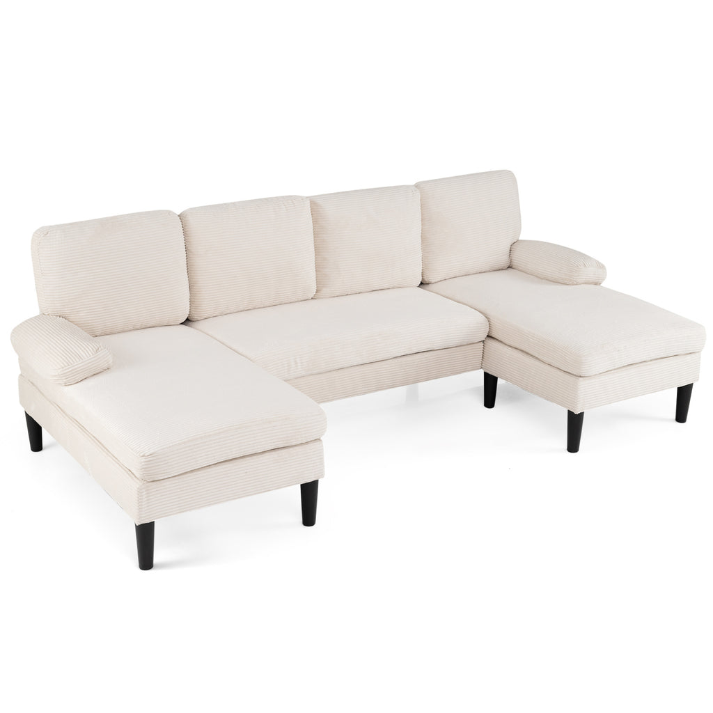 U-Shaped Sectional Couch with Double Chaise, Beige