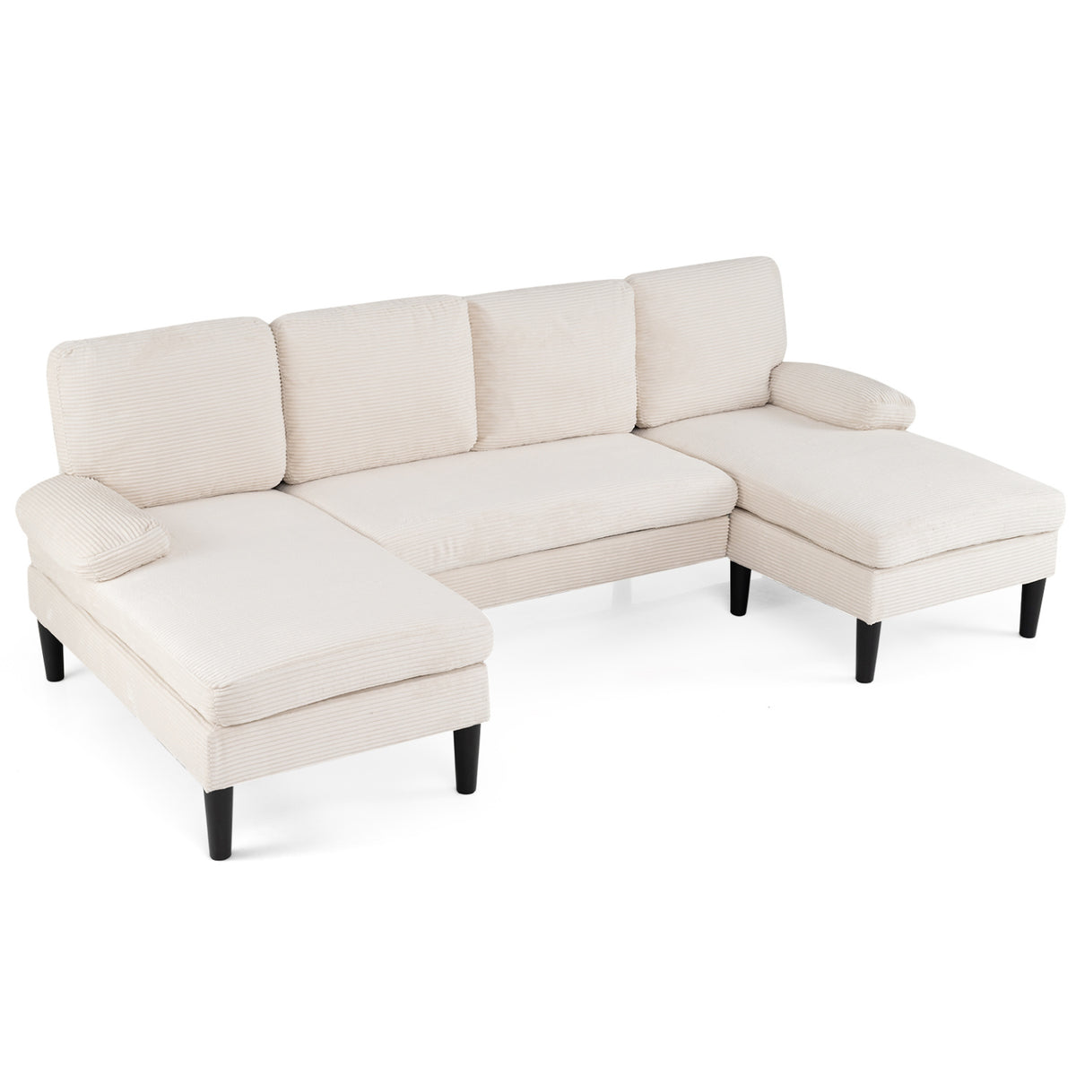 U-Shaped Sectional Couch with Double Chaise, Beige